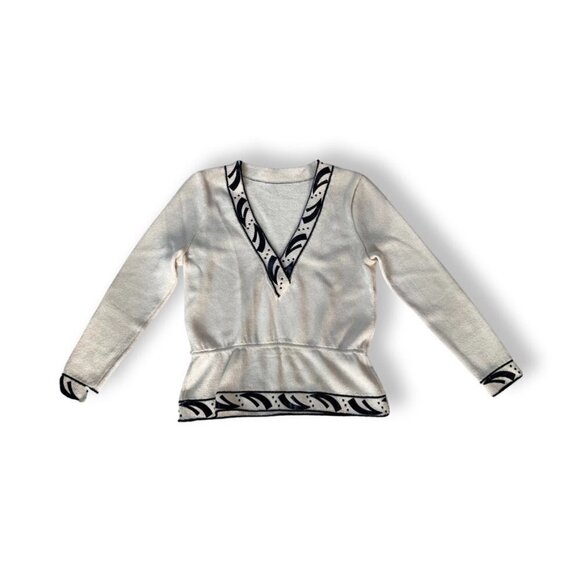 St.John evening vintage cream black print sweater top size S - Picture 1 of 5